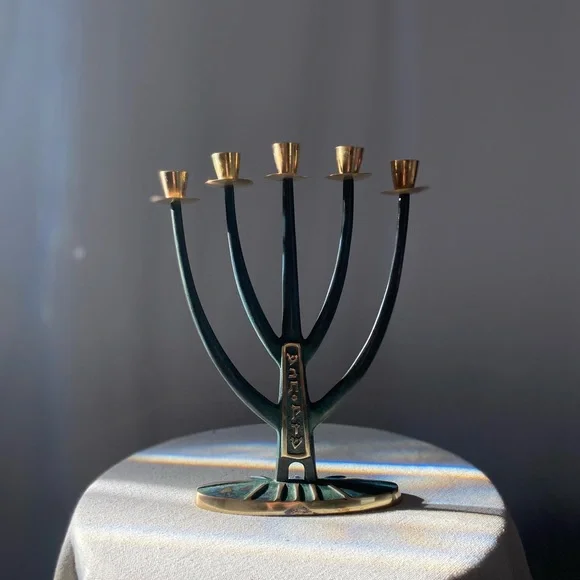 {SOLD} Mid-century Modern Brass Candelabra Menorah - Picture 10 of 12